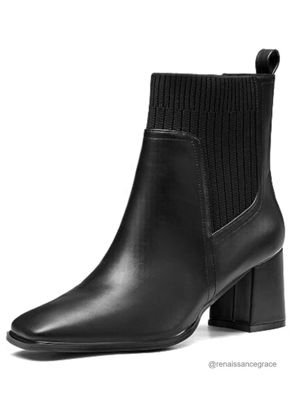 Women's Slip On Ankle Boots Chunky Block Heel Square Toe Faux Suede Sock Booties